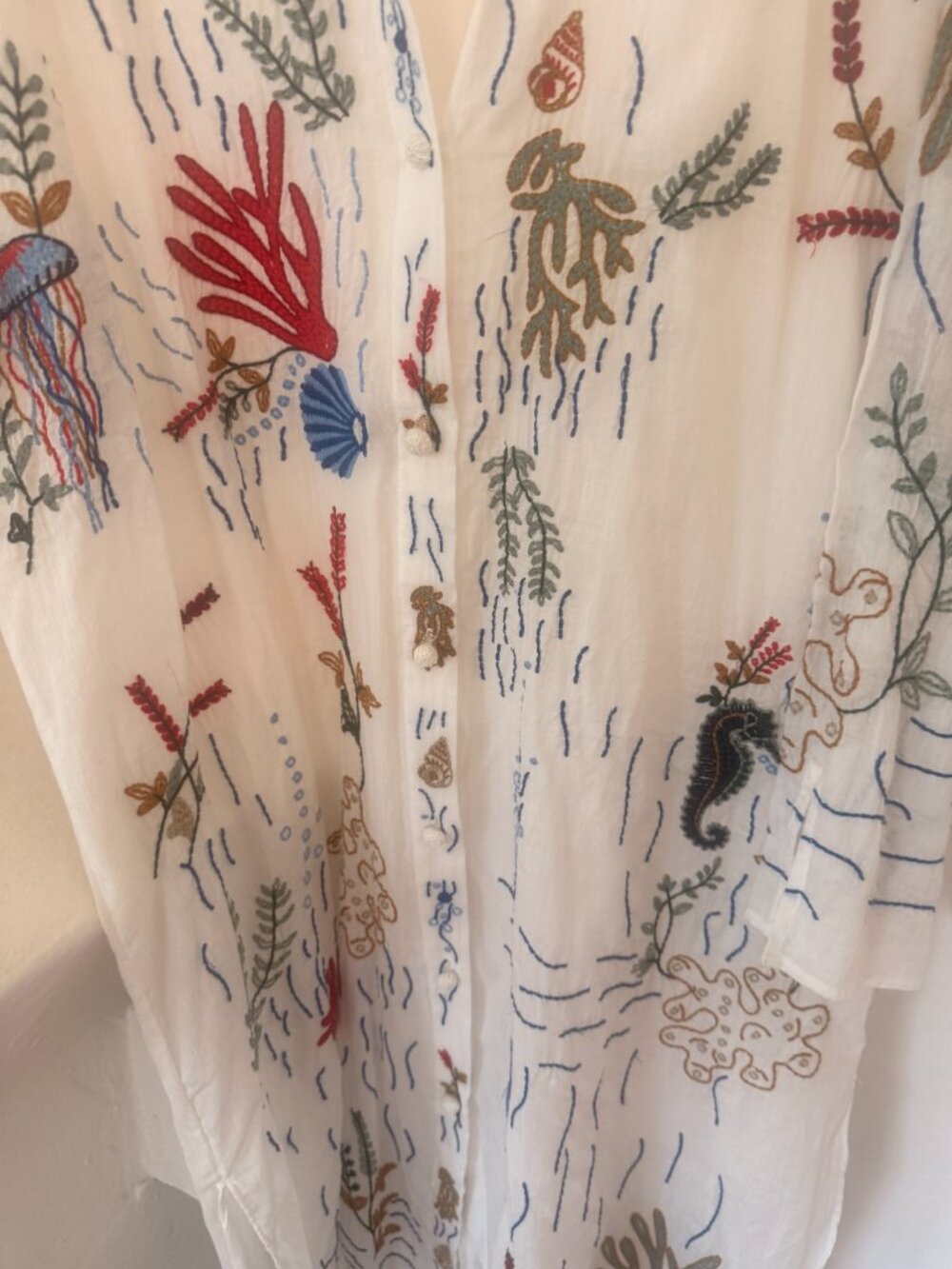 Zara Sea Motif Beach Embroidered Tunic Dress Cover-up Size Large Womens - Picture 2 of 8